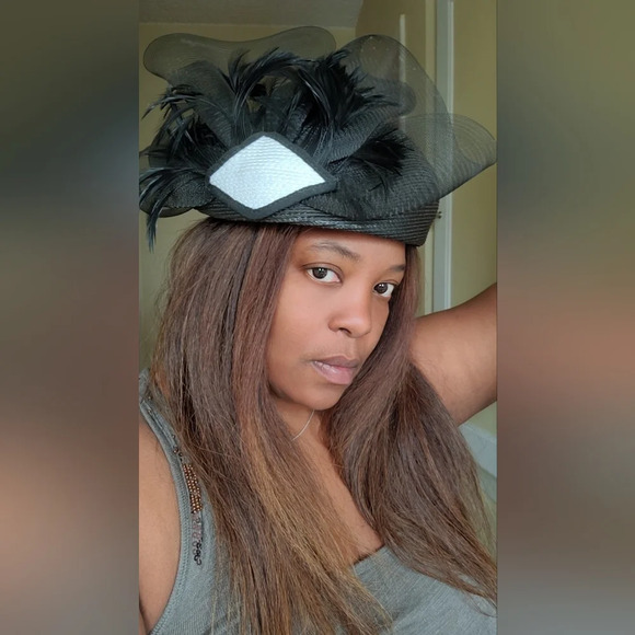 Vintage Straw Hat • by Sandra New York • Black w/ White • 50s/60s - Picture 2 of 8